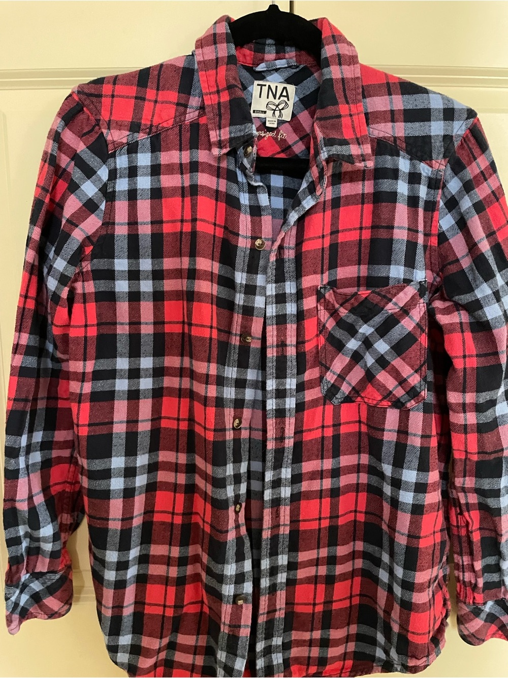 TNA Red, Black & Light Blue Plaid Flannel Shirt